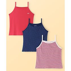 Pine Kids Cotton Lycra Sleeveless Solid Slips With Stripes & Polka Dot Print Pack of 3 (Color May Vary)