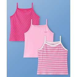 Pine Kids Cotton Lycra Sleeveless Solid Slips With Stripes & Polka Dot Print Pack of 3 (Color May Vary)
