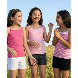 Pine Kids Cotton Lycra Sleeveless Solid Slips With Stripes & Polka Dot Print Pack of 3 (Color May Vary)