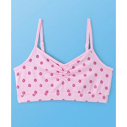 Pine Kids Cotton Knit Sleeveless Bralettes With Floral Print Pack of 3 (Colour May Vary)