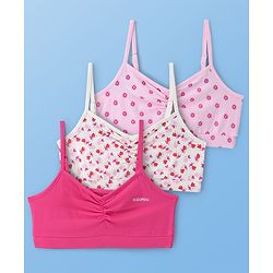 Pine Kids Cotton Knit Sleeveless Bralettes With Floral Print Pack of 3 (Colour May Vary)