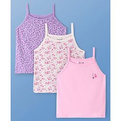 Pine Kids Cotton Lycra Knit Singlet Sleeves Slips With Floral Print Pack of 3 (Colour May Vary)
