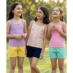 Pine Kids Cotton Lycra Knit Singlet Sleeves Slips With Floral Print Pack of 3 (Colour May Vary)