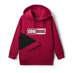 Pine Kids Cotton Knit Full Sleeves Cut & Sew Design Hooded Sweatshirt with Text Print - Maroon