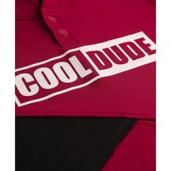 Pine Kids Cotton Knit Full Sleeves Cut & Sew Design Hooded Sweatshirt with Text Print - Maroon