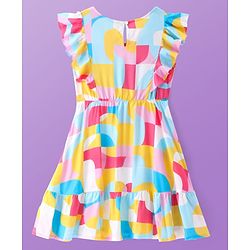 Pine Kids Viscose Woven Frill Sleeves Frock With Abstract Print - Multicolor
