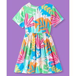 Pine Kids Viscose Woven Half Sleeves Frock With Floral Print - Multicolor