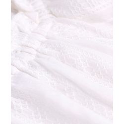 Pine Kids Cotton Woven Puffed Sleeves Smocking Embroidered Top -White