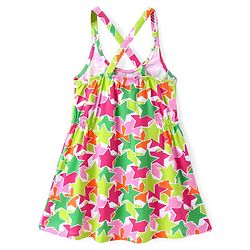 Pine Kids Cotton Knit Sleeveless Star Printed Frock With Text Printed Inner Tee - Dark Pink