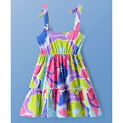 Pine Kids Cotton Knit Floral Printed Frock With Full Sleeves Inner Tee - White