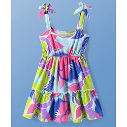 Pine Kids Cotton Knit Floral Printed Frock With Full Sleeves Inner Tee - White
