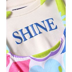 Pine Kids Cotton Knit Floral Printed Frock With Full Sleeves Inner Tee - White