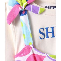 Pine Kids Cotton Knit Floral Printed Frock With Full Sleeves Inner Tee - White
