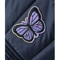 Pine Kids Woven Full Sleeves Padded Hooded Jacket With Butterfly Patch Applique - Navy Blue