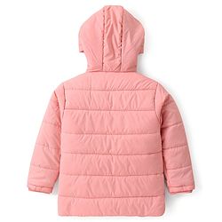 Pine Kids Woven Full Sleeves Front Open Padded Hooded Jacket with Rainbow Patch Detailing - Dusty Pink