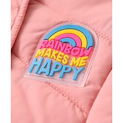 Pine Kids Woven Full Sleeves Front Open Padded Hooded Jacket with Rainbow Patch Detailing - Dusty Pink