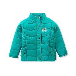 Pine Kids Woven Full Sleeves High Neck Front Open Padded Quilted Jacket With Rainbow Patch Detailing - Green