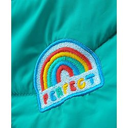 Pine Kids Woven Full Sleeves High Neck Front Open Padded Quilted Jacket With Rainbow Patch Detailing - Green