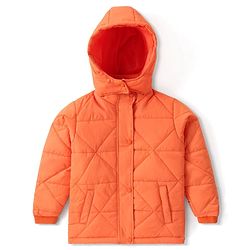 Pine Kids Woven Full Sleeves Front Open Padded Hooded Jacket with Solid Colour - Orange