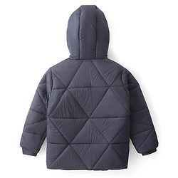 Pine Kids Woven Full Sleeves Front Open Padded Hooded Jacket with Solid Colour & Patch Detailing - Dark Grey