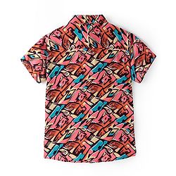 Pine Kids Viscose Woven Half Sleeves Abstract Printed Shirt - Multicolor