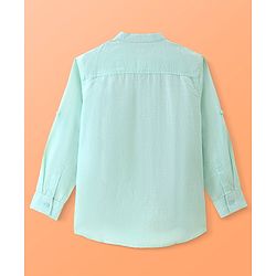 Pine Kids Linen Woven Mandarin Collar Full Sleeves Solid Shirt - Mint