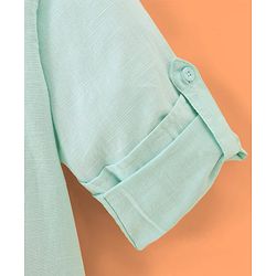 Pine Kids Linen Woven Mandarin Collar Full Sleeves Solid Shirt - Mint