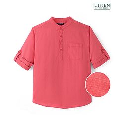 Pine Kids Linen Woven Full Sleeves Solid Shirt - Coral