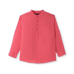 Pine Kids Linen Woven Full Sleeves Solid Shirt - Coral