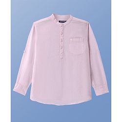 Pine Kids Linen Woven Full Sleeves Mandarin Collar Solid Shirt - Light Pink