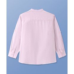 Pine Kids Linen Woven Full Sleeves Mandarin Collar Solid Shirt - Light Pink