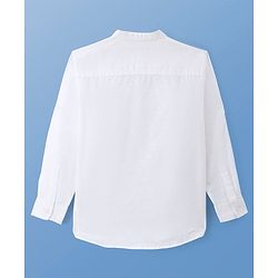 Pine Kids Linen Woven Mandarin Collar Full Sleeves Solid Shirt - White