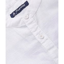 Pine Kids Linen Woven Mandarin Collar Full Sleeves Solid Shirt - White