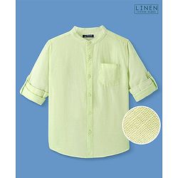 Pine Kids Linen Woven Full Sleeves Solid Shirt - Lime