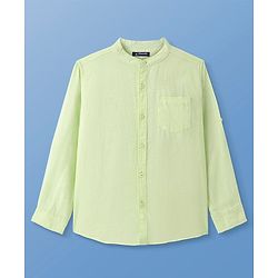 Pine Kids Linen Woven Full Sleeves Solid Shirt - Lime