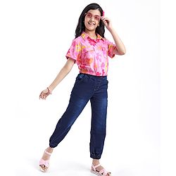 Pine Kids Woven Half Sleeves Floral Printed Top - Pink