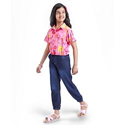 Pine Kids Woven Half Sleeves Floral Printed Top - Pink