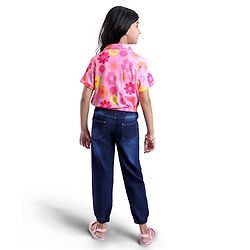 Pine Kids Woven Half Sleeves Floral Printed Top - Pink