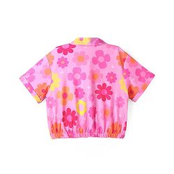 Pine Kids Woven Half Sleeves Floral Printed Top - Pink