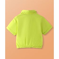 Pine Kids Woven Half Sleeves Solid Colour Ribbed Top - Limegreen
