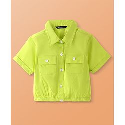 Pine Kids Woven Half Sleeves Solid Colour Ribbed Top - Limegreen