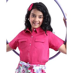 Pine Kids Woven Full Sleeves Collared Neck Front Open Solid Colour Top - Pink