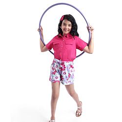 Pine Kids Woven Full Sleeves Collared Neck Front Open Solid Colour Top - Pink