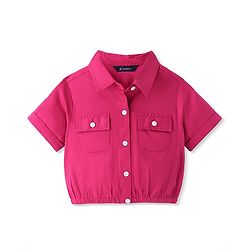 Pine Kids Woven Full Sleeves Collared Neck Front Open Solid Colour Top - Pink