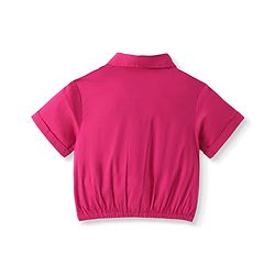 Pine Kids Woven Full Sleeves Collared Neck Front Open Solid Colour Top - Pink