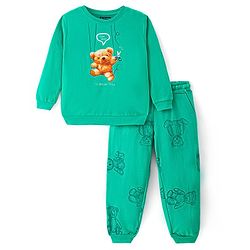 Pine Kids Heavy Gauge Premium Fabric  Full Sleeves Night Suit with Bear Print  - Mint Green