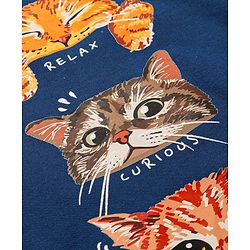 Pine Kids Heavy Gauge Premium Fabric  Full Sleeves Night Suit with Cat Print - Navy Blue