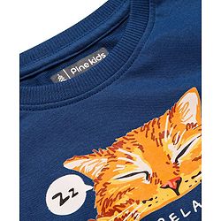 Pine Kids Heavy Gauge Premium Fabric  Full Sleeves Night Suit with Cat Print - Navy Blue