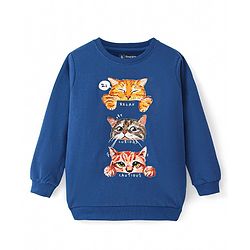 Pine Kids Heavy Gauge Premium Fabric  Full Sleeves Night Suit with Cat Print - Navy Blue