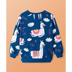 Pine Kids Heavy Gauge Premium Fabric Full Sleeves Lama Printed Night Suit - Navy Blue